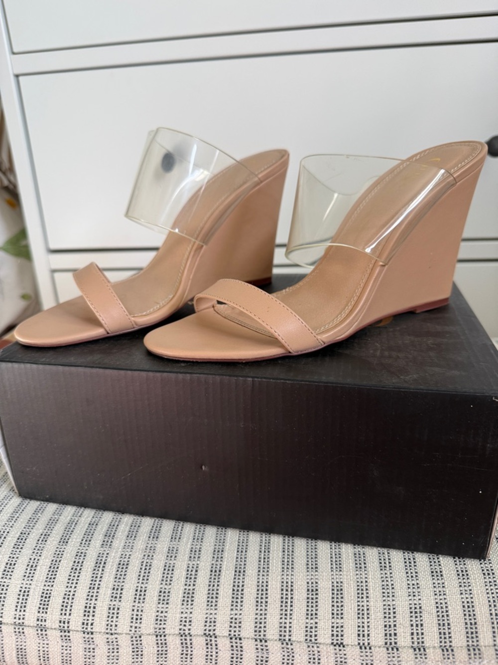 Clear Strap Nude Wedge Sandals